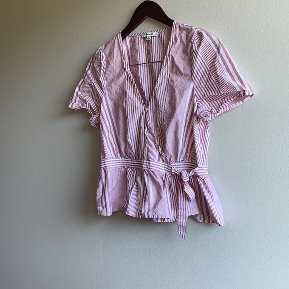 MADEWELL Ruffle-Hem Wrap Top in Stripe Mix Small - Picture 4 of 9